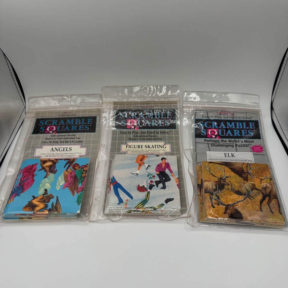 Scramble Squares Puzzle Lot of 3 Angels Figure Skating Elk 9 Piece Brain Teasers